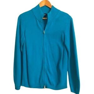 N’vo by Lanclot Blue Zip Front Sweater Women Size Large
